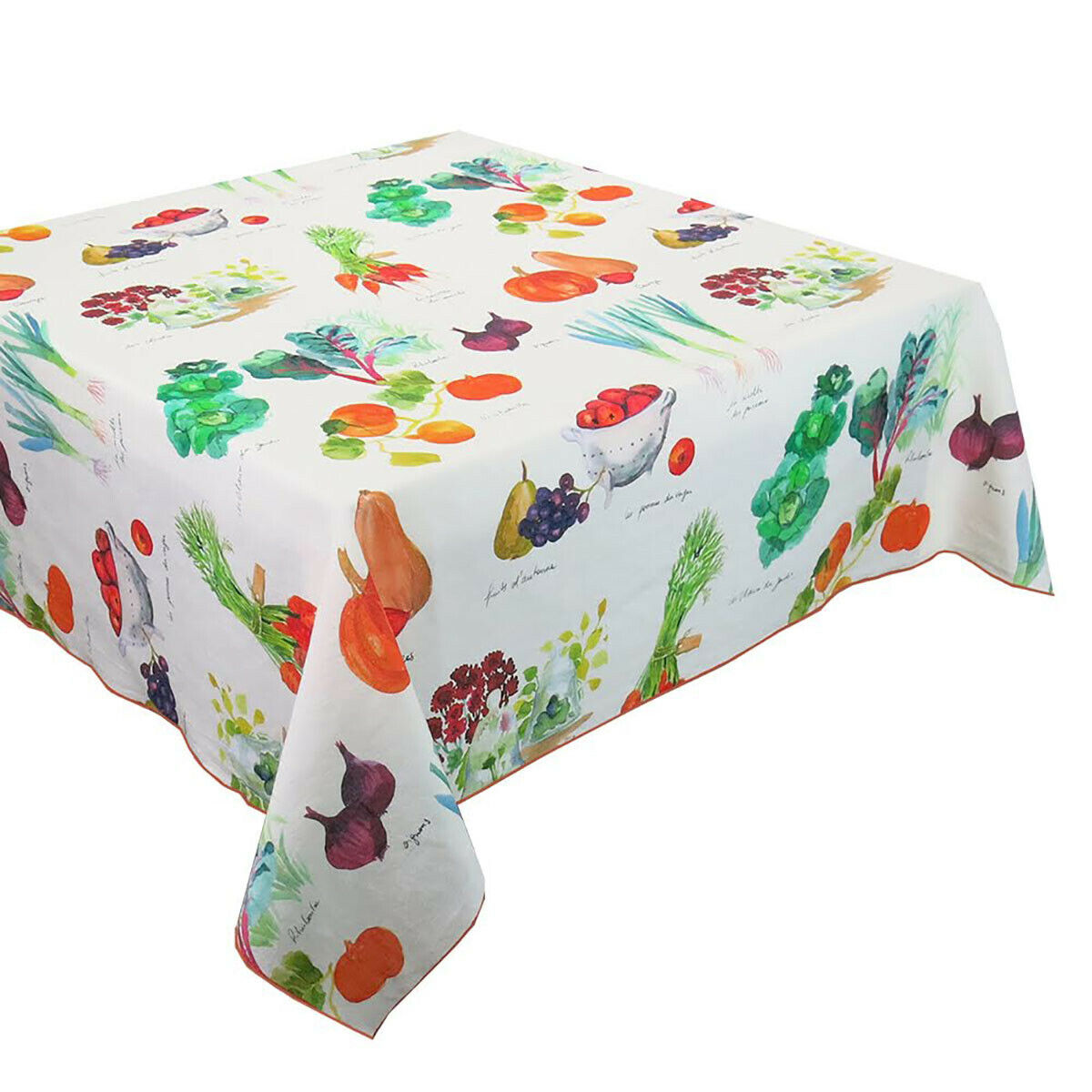 Copy of Garnier Thiebaut cotton linen Jacquard stain resistant tablecloth 61" x 61": Mille Jardin Potager