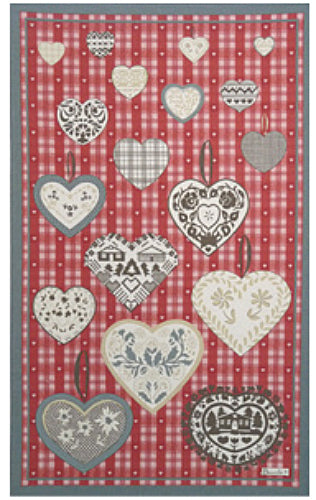 BEAUVILLE French Dish Kitchen Towel Gift Red Festive CHRISTMAS HEARTS Ornaments