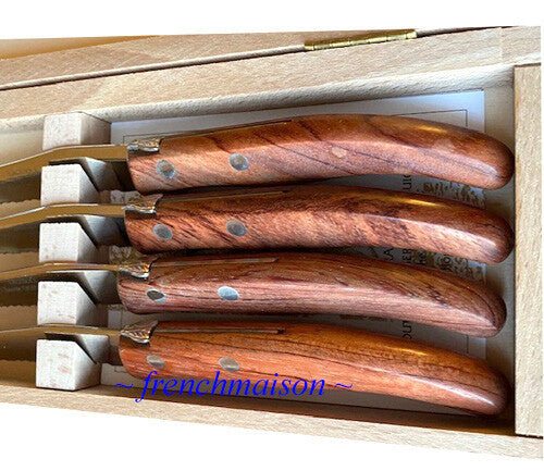 CLAUDE DOZORME Laguiole Berlingot French 4 STEAK KNIFE Gift Box Set Exotic Wood