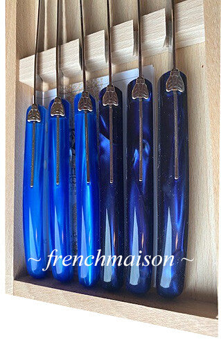 CLAUDE DOZORME Laguiole French 6 STEAK KNIFE Gourmet Chef Gift Box Set Blue New