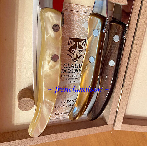 CLAUDE DOZORME Laguiole French CHEESE Knife Fork Cleaver Box Set Brown Natural