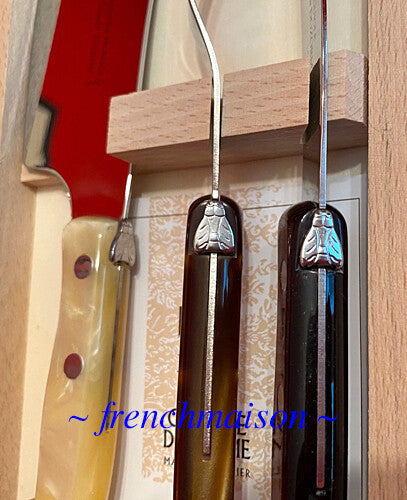 CLAUDE DOZORME Laguiole French CHEESE Knife Fork Cleaver Box Set Brown Natural