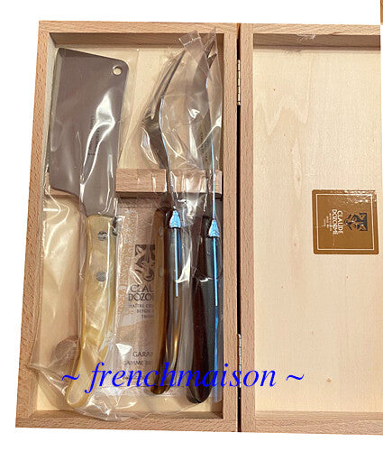 CLAUDE DOZORME Laguiole French CHEESE Knife Fork Cleaver Box Set Brown Natural