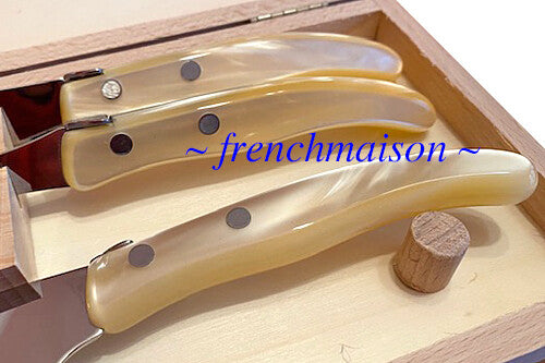 CLAUDE DOZORME Laguiole French CHEESE Knife Fork Cleaver Box Set Natural