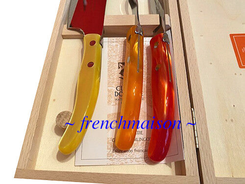 CLAUDE DOZORME Laguiole French CHEESE Knife Fork Cleaver Box Set Spring Colors