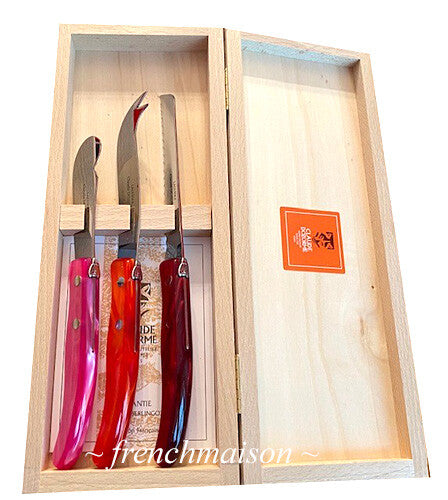 CLAUDE DOZORME French BREAKFAST Picnic Cheese Jam Bread Knife Gift Set Red Pink